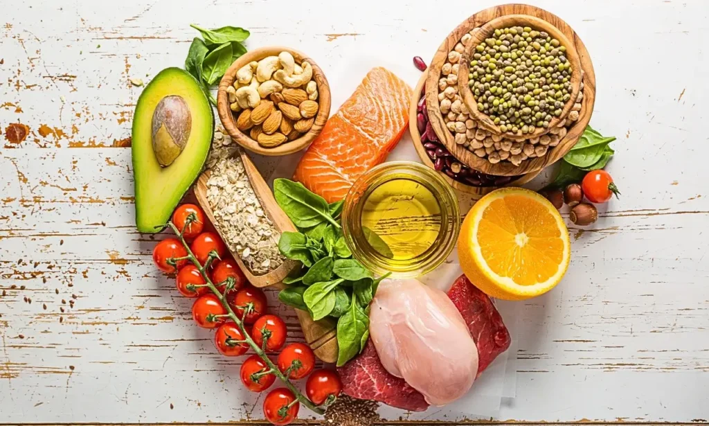 healthy mediterranean nuts oil fruits vegetables