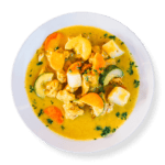 Curry chicken plate from Aladdin Mediterranean Cuisine—chicken breast in creamy turmeric-ginger curry with potatoes, carrots, and cranberry-almond rice