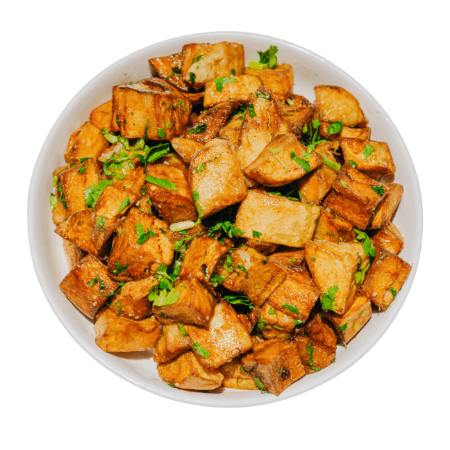 Lemon Cilantro Roasted Potatoes in a white bowl