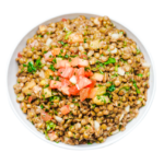 lentils salad in a white bowl