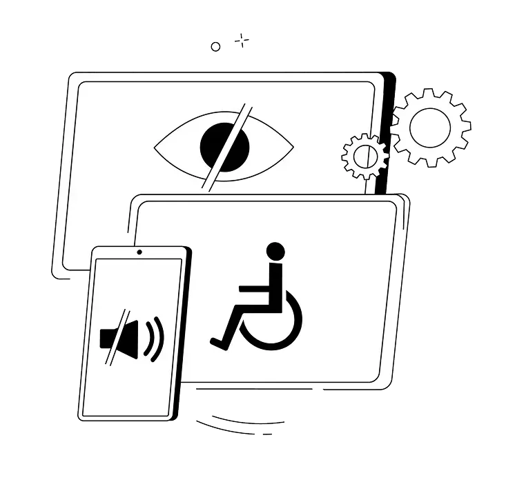 a digital graphic showing multiple screens indicating accessibility options